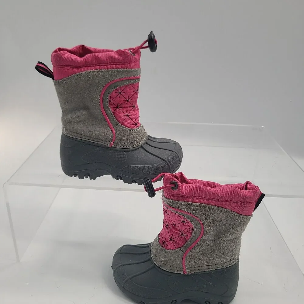 SPORTO Little Girl's 5/6 Gray & Pink Snowflake Winter Boots